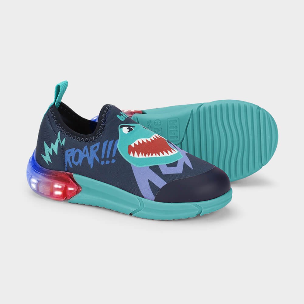 Tênis Infantil Bibi Space Azul de Dinossauro Preto 4