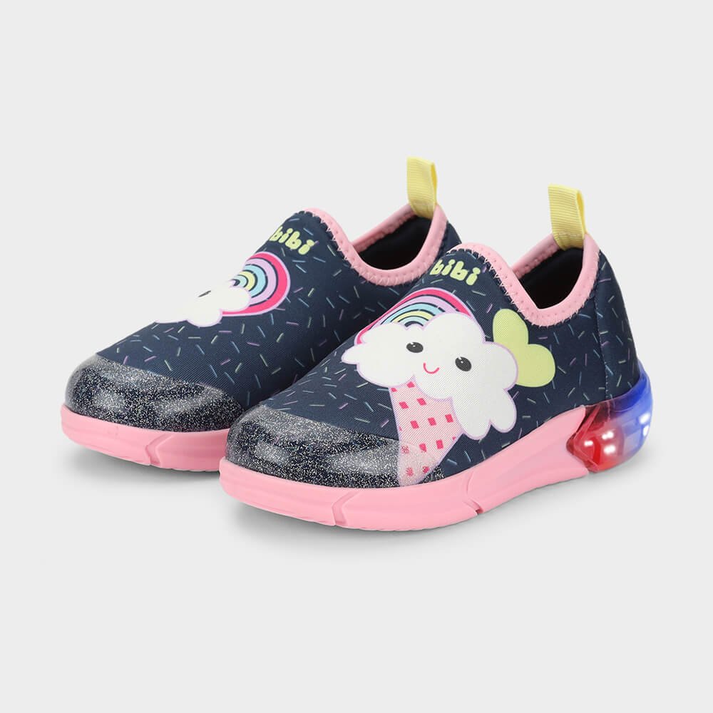 Tênis Infantil Bibi Space Azul Marinho e Rosa de Sorvete