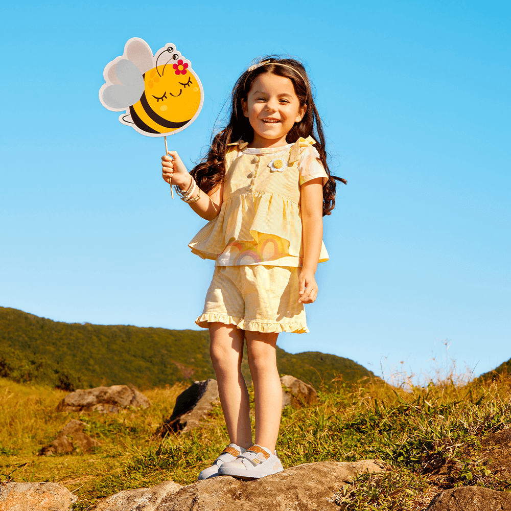 Tênis Infantil Bibi Agility Mini II Bege de Abelha Branco 2