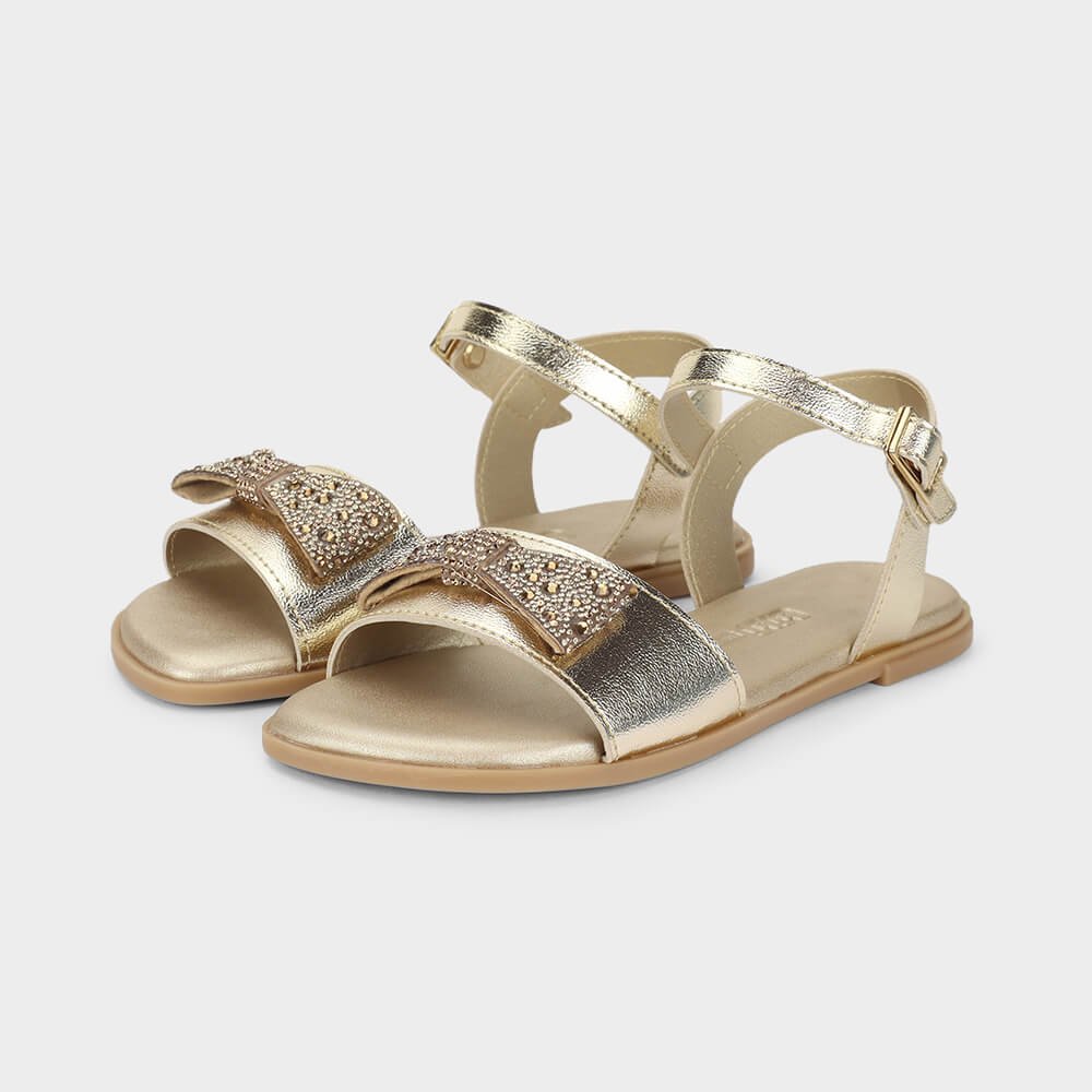 Sandália Infantil Bibi Shine Kids Dourada com Laço Dourado 2