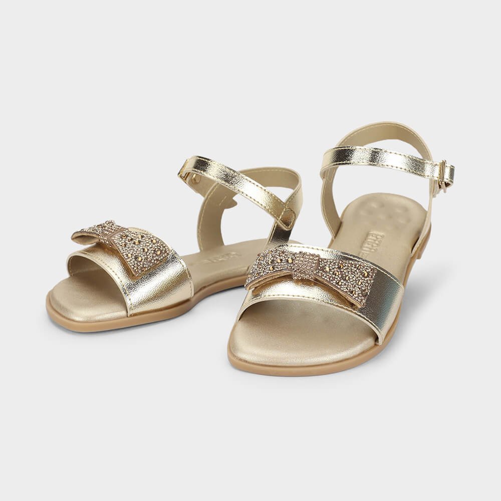 Sandália Infantil Bibi Shine Kids Dourada com Laço Dourado 3