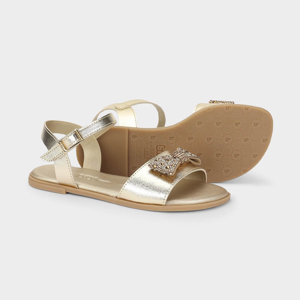 Sandália Infantil Bibi Shine Kids Dourada com Laço Dourado 4