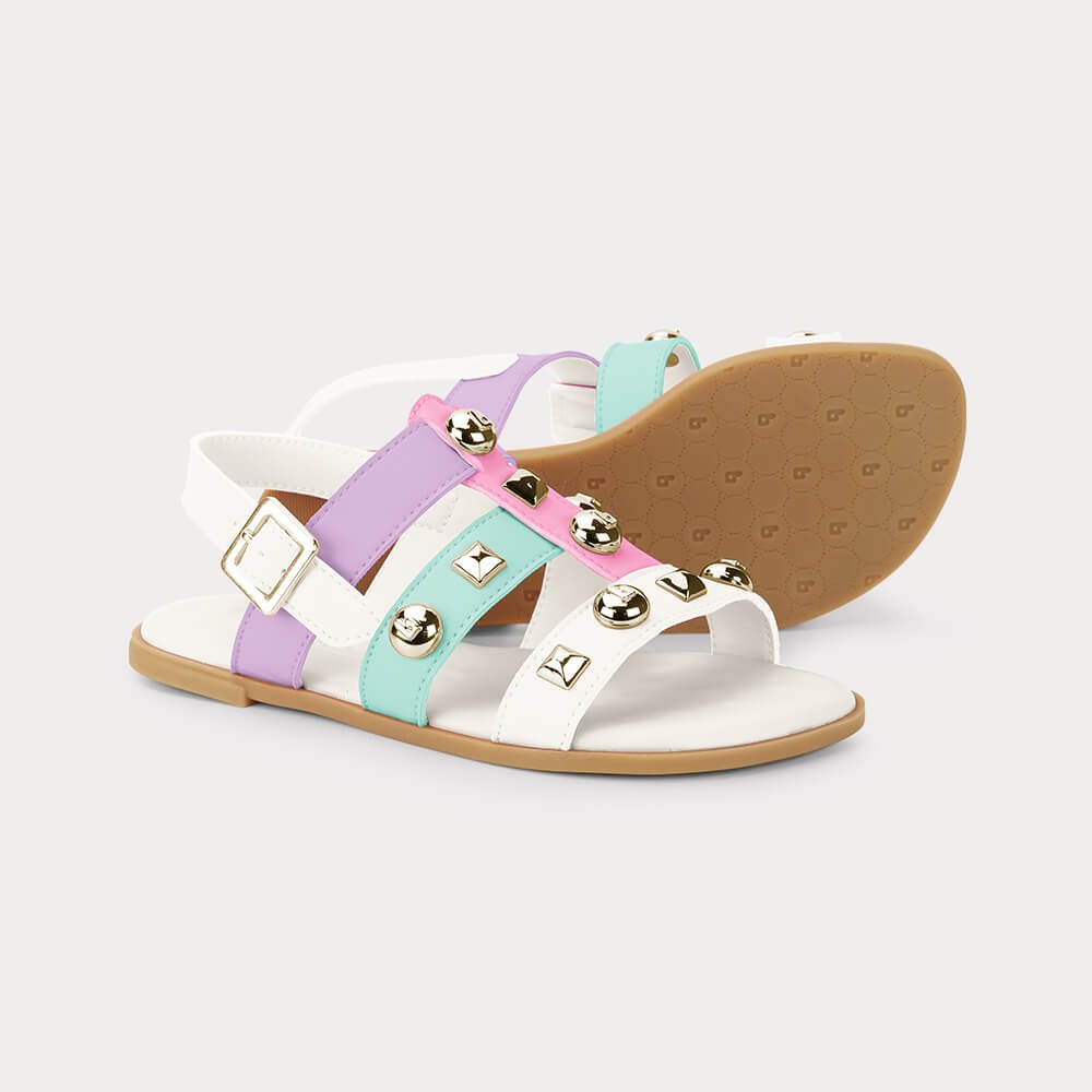 Sandália Infantil Bibi Shine Kids Bege com Rosa Bege/Rosa/Verde 5