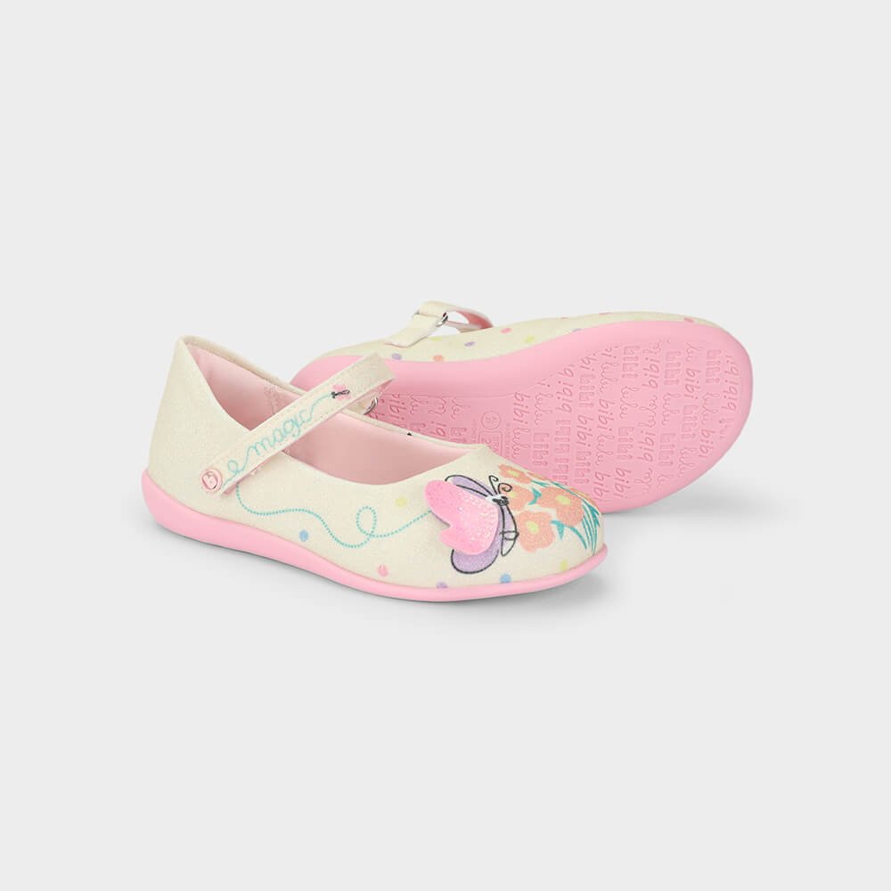 Sapatilha Infantil Bibi Candy Mini Bege de Flores Bege/Rosa 4