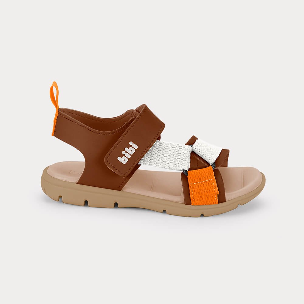 Sandália Infantil Bibi Sandals Kids Marrom com Laranja
