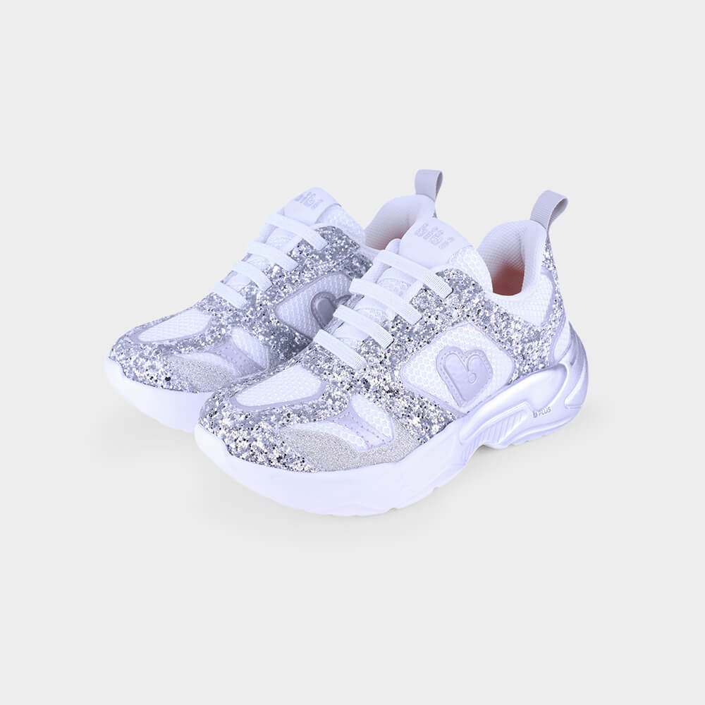 Tênis Infantil Bibi Pegasus de Glitter Prata Branco/Prata 2