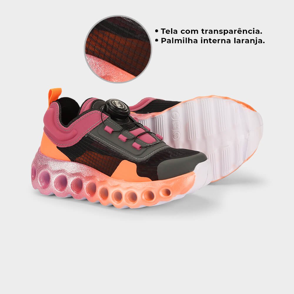 Tênis Infantil Bibi Roller Sport Preto Rosa com Laranja Preto/Rosa 4
