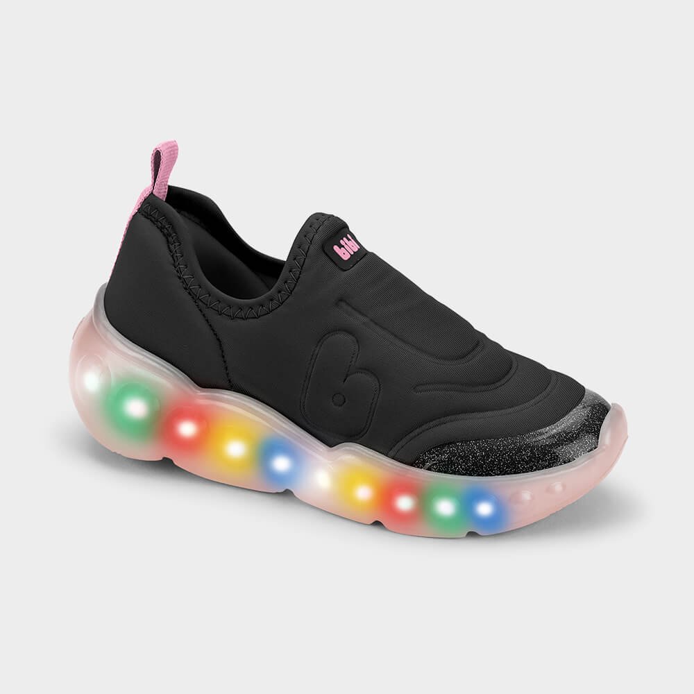 Tênis Infantil de Luz Bibi Roller Celebration 3.0 Preto com Rosa Preto 3