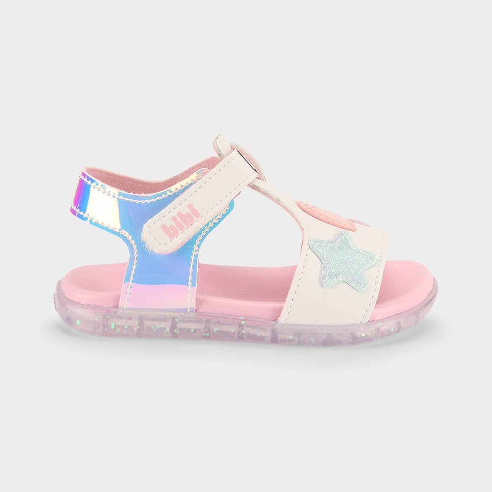 Sandália Infantil Bibi Baby Soft II Branca e Holográfica