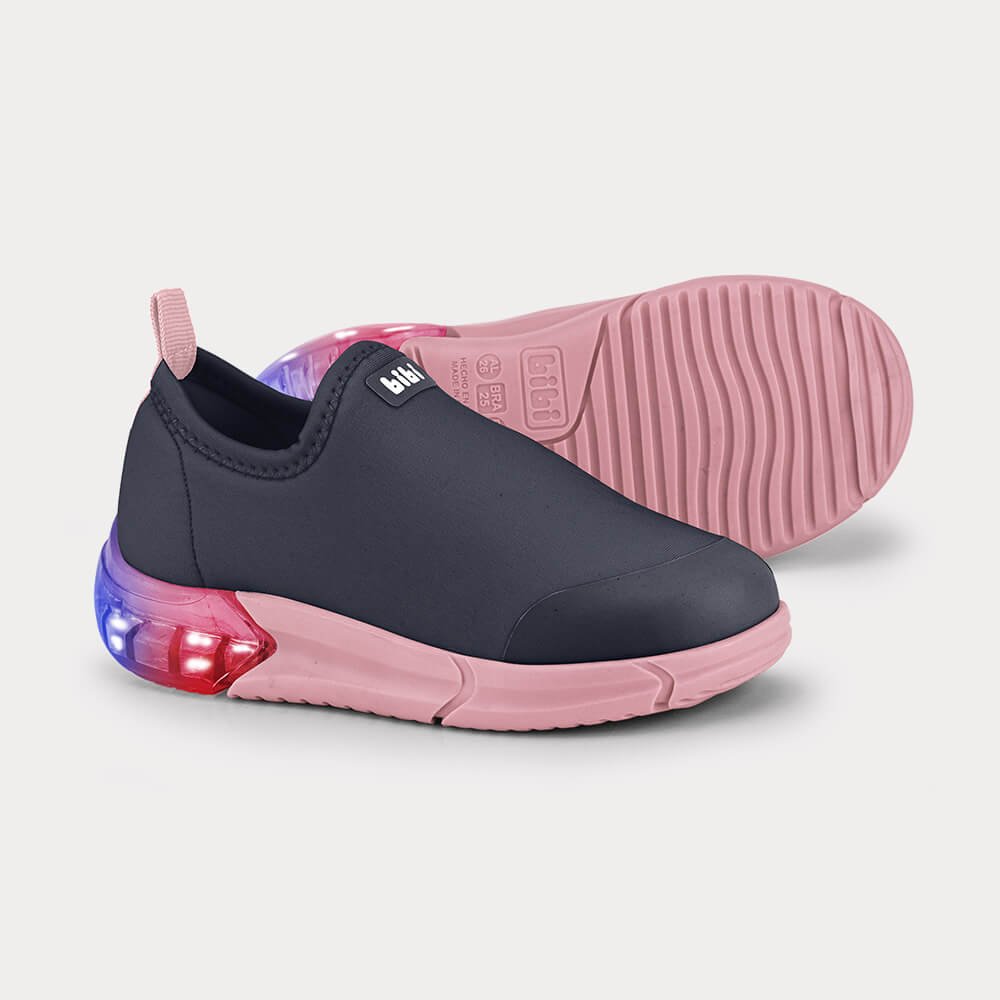 Tênis Infantil Bibi Space LED Azul Marinho com Rosa