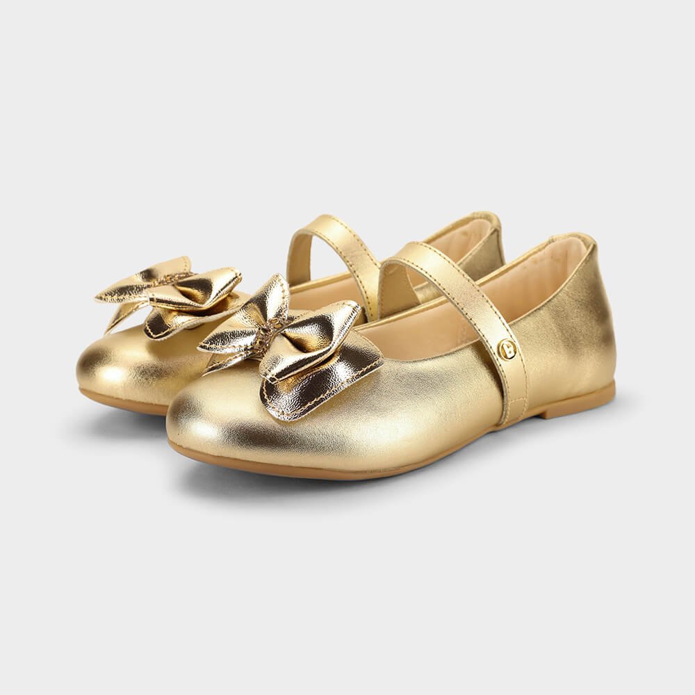 Sapatilha Infantil Bibi Ballerina Basic Dourada com Laço Dourado 2