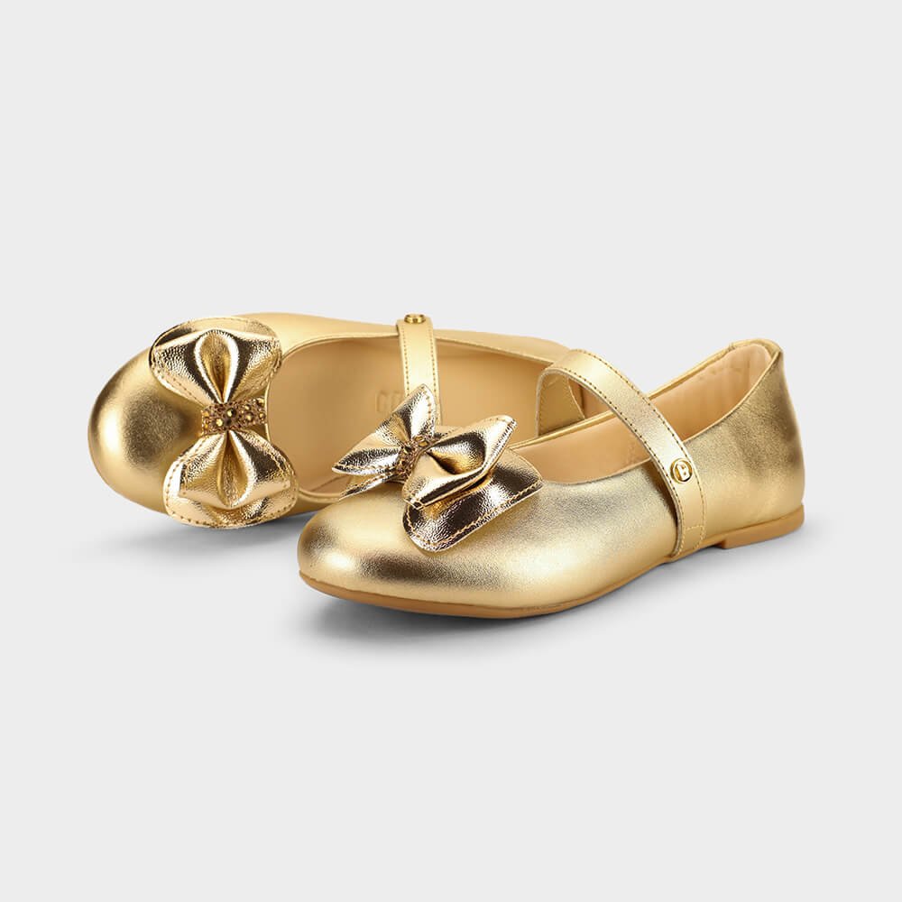 Sapatilha Infantil Bibi Ballerina Basic Dourada com Laço Dourado 3