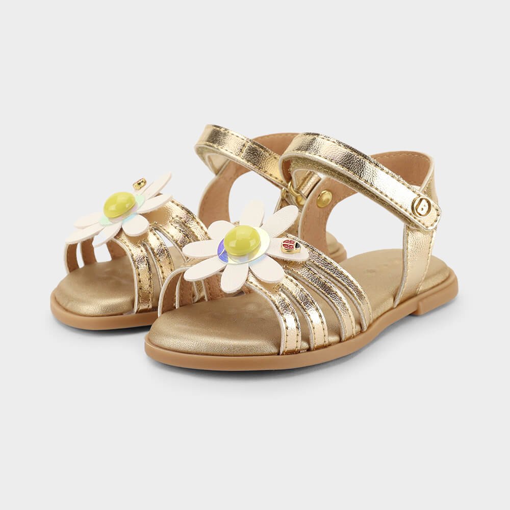 Sandália Infantil Bibi Shine Mini Dourada com Flor Dourado 3