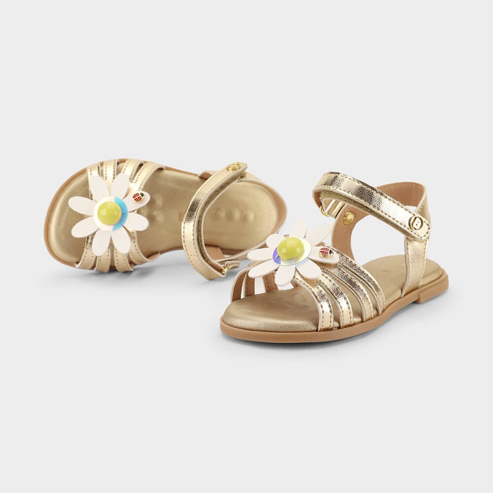 Sandália Infantil Bibi Shine Mini Dourada com Flor Dourado 4