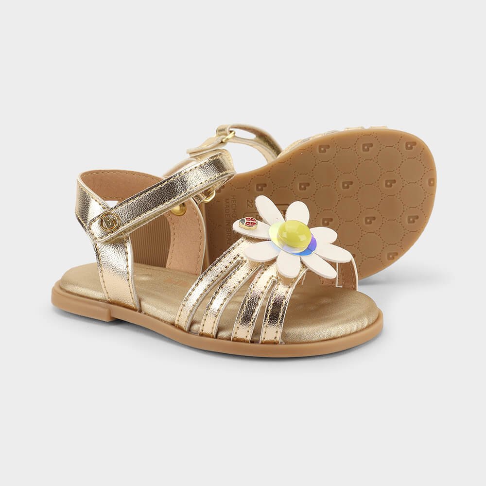 Sandália Infantil Bibi Shine Mini Dourada com Flor Dourado 5