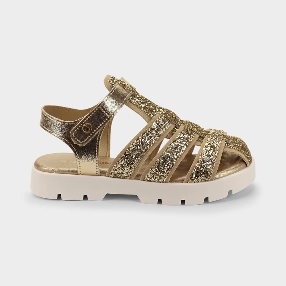 Sandália Infantil Bibi Plataforma 2.0 Dourada com Glitter