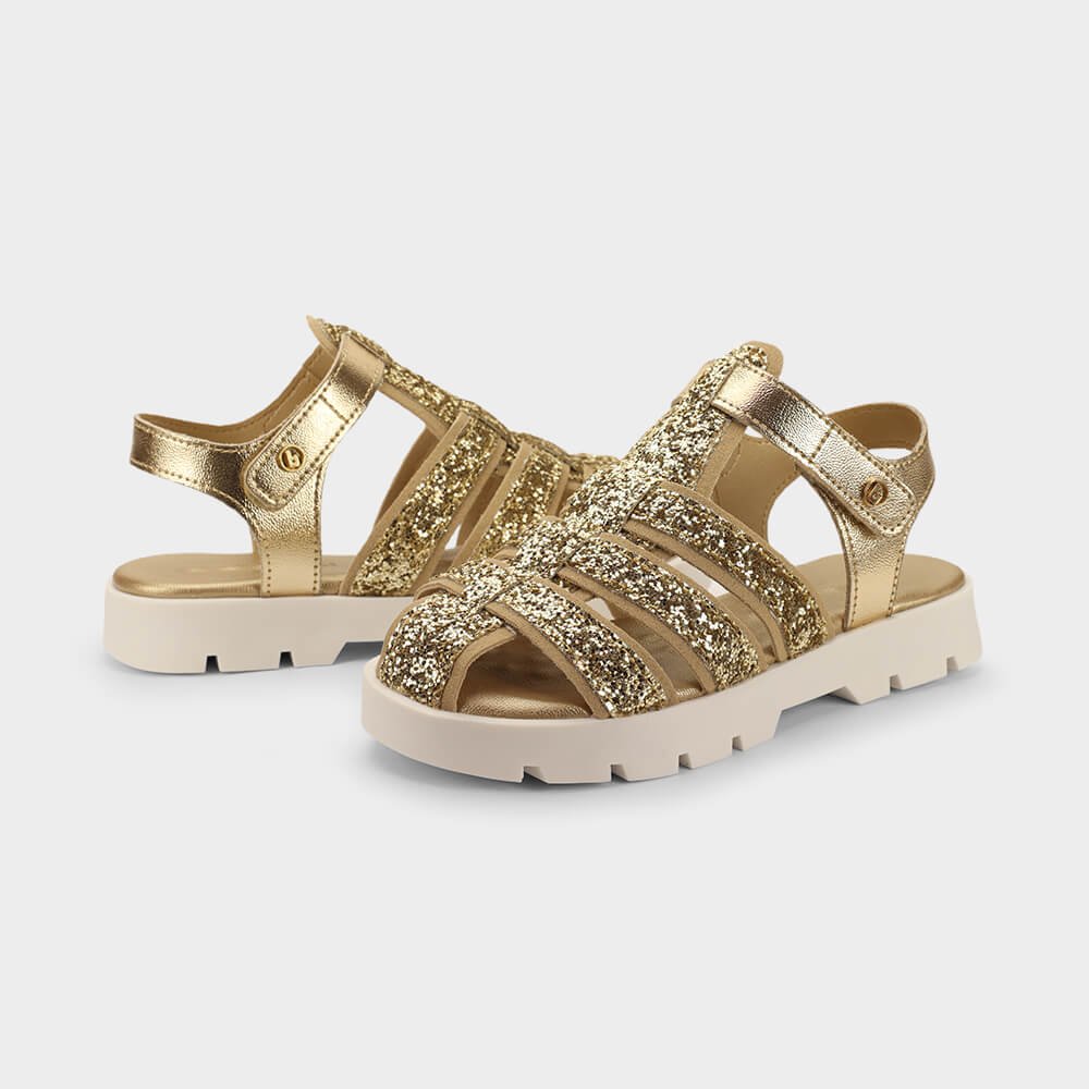 Sandália Infantil Bibi Plataforma 2.0 Dourada com Glitter Dourado 3
