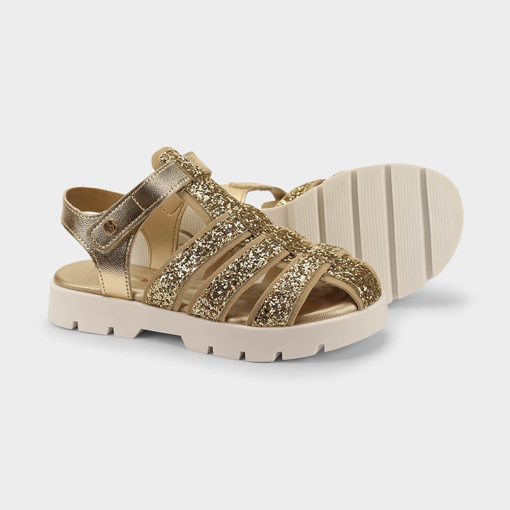 Sandália Infantil Bibi Plataforma 2.0 Dourada com Glitter Dourado 4