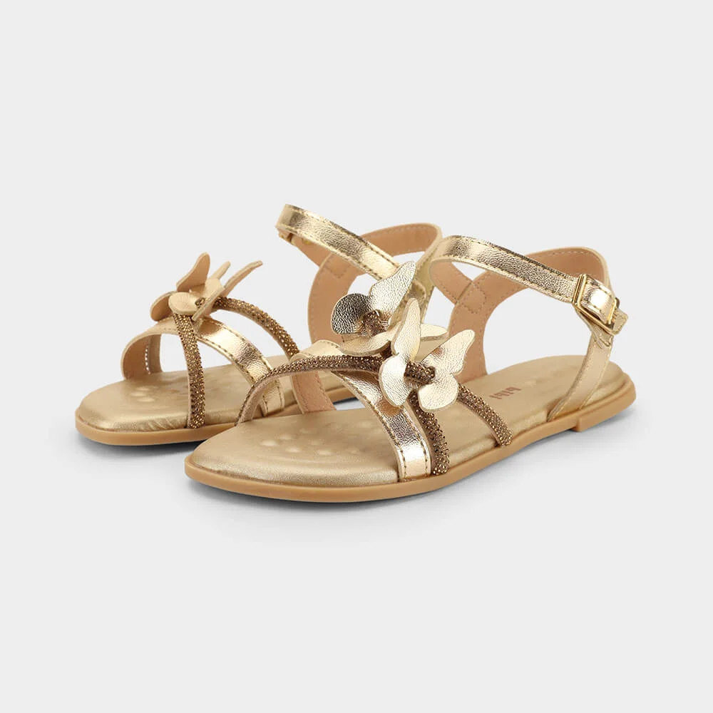 Sandália Infantil Bibi Shine Kids Dourada com Borboletas Dourado 2