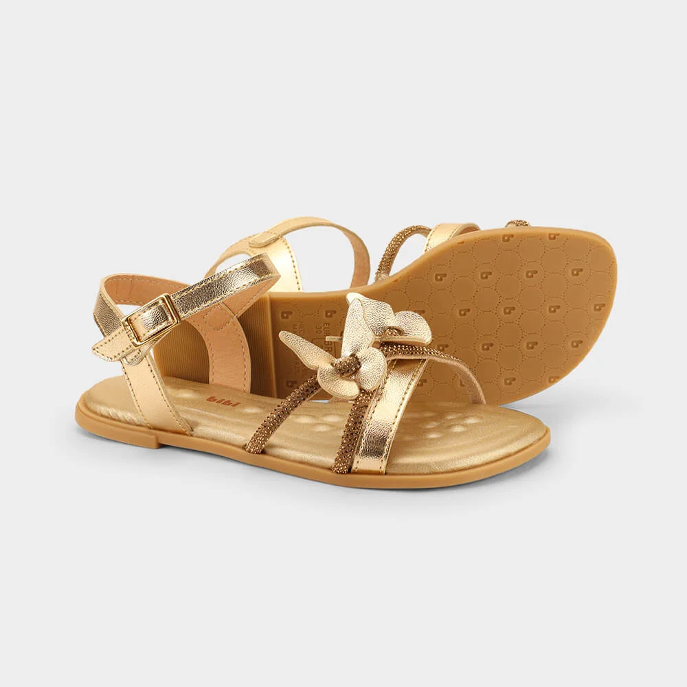 Sandália Infantil Bibi Shine Kids Dourada com Borboletas Dourado 4