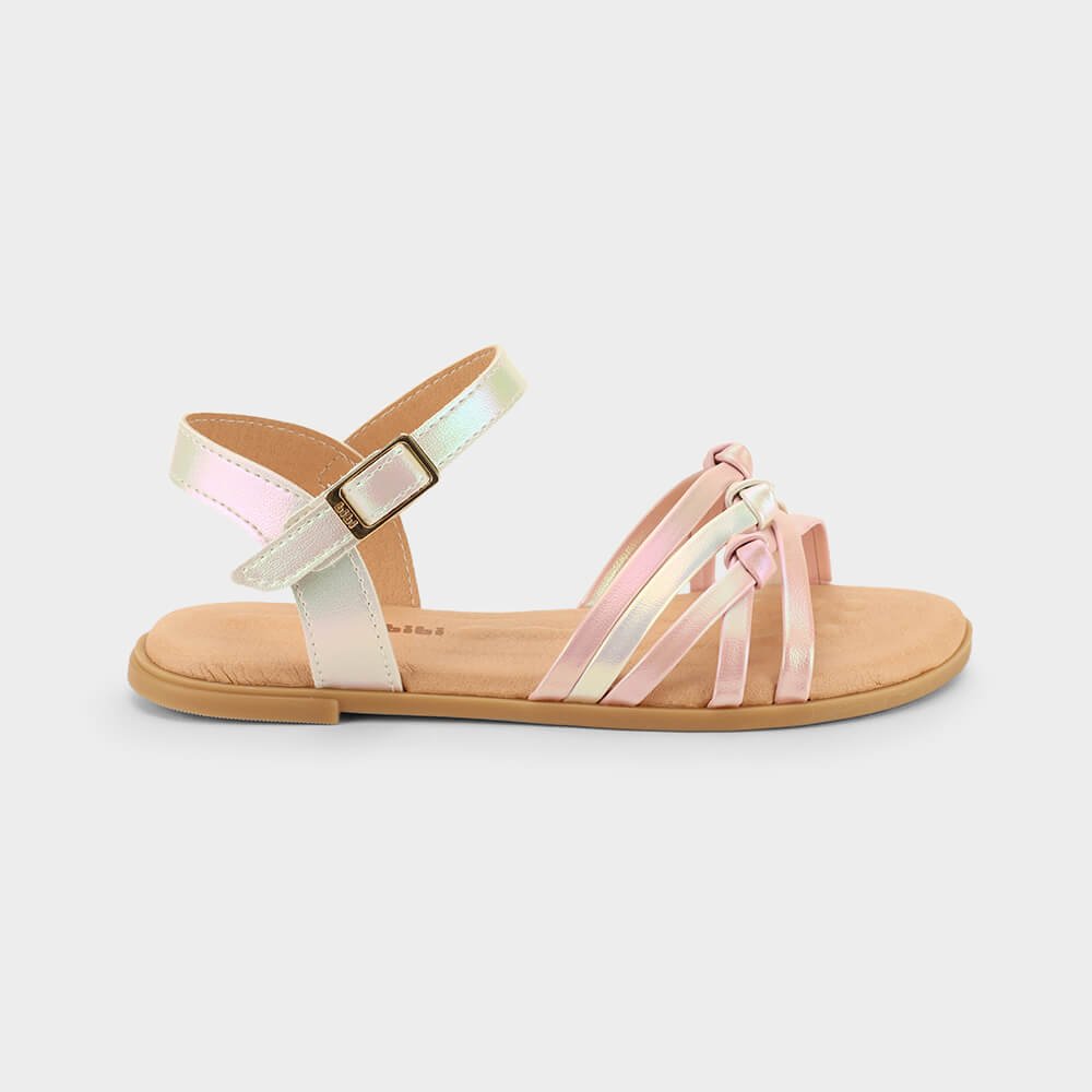 Sandália Infantil Bibi Shine Kids Rosa com Branco