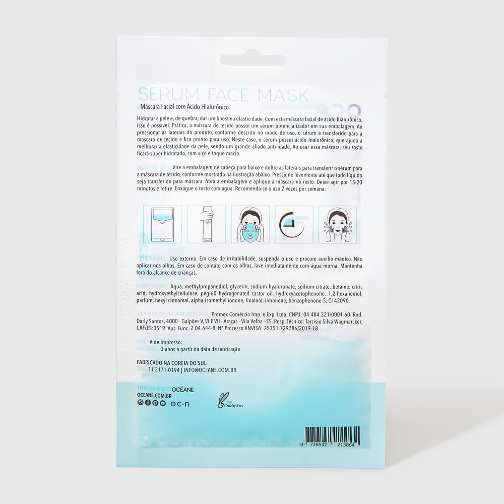 Máscara Facial com Ácido Hialurônico - Serum Face Mask 20ml 20ml 6