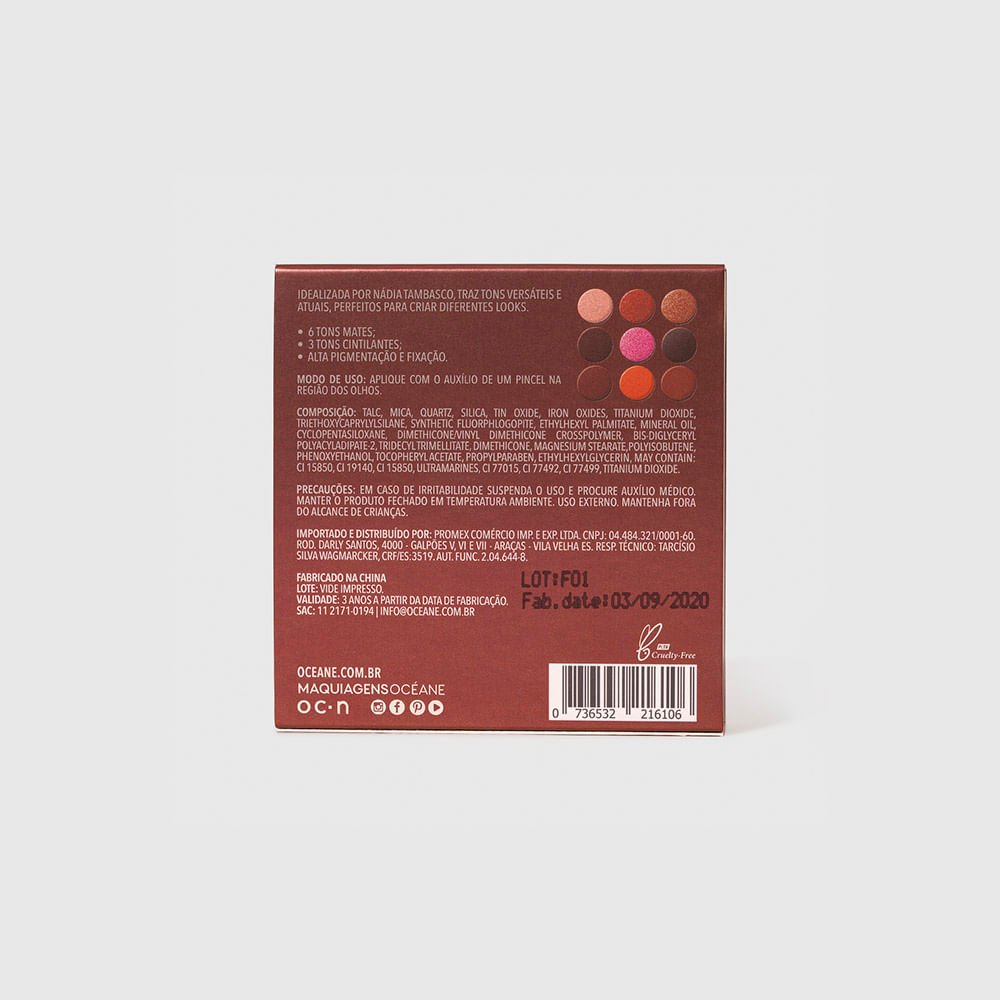 Paleta de Sombras Nádia Tambasco By Océane - To Go Fire 7,2g Fire 7