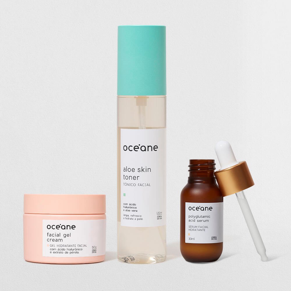 Kit Sérum Ácido Poliglutâmico + Gel Hidratante Facial + Tônico (3 Produtos)