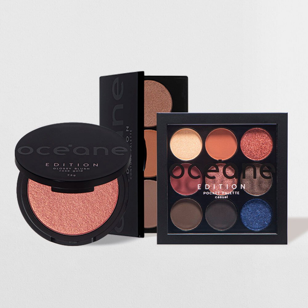 Kit Paleta de Sombras Pocket Casual + Paleta de Contorno + Blush Cintilante Rose Gold Océane Edition (3 Produtos)