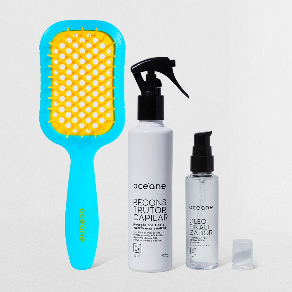 Kit Reconstrutor Capilar + Óleo Finalizador + Escova de Cabelo (3 Produtos) ÚNICO 1