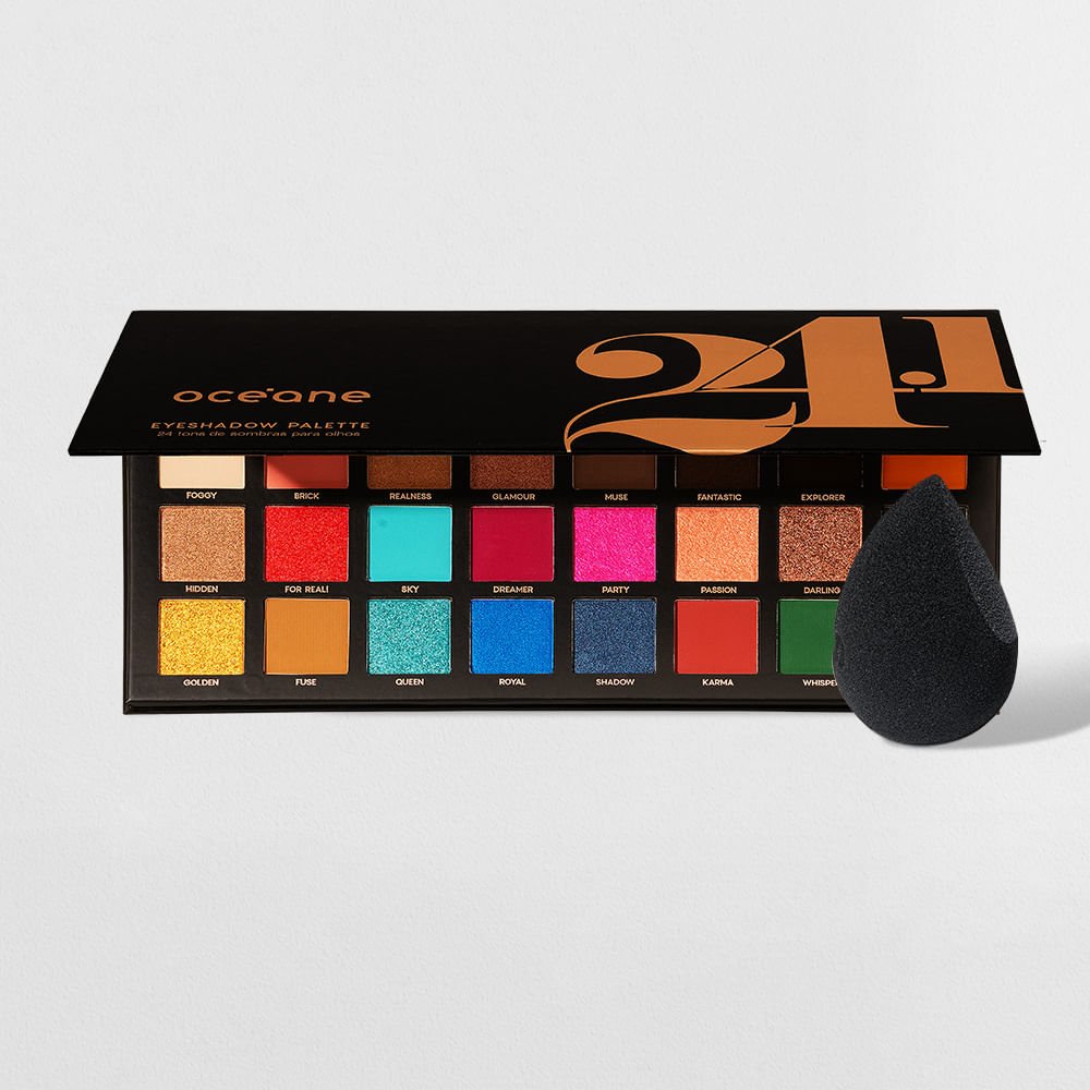 Kit Paleta de Sombras 24.1 Cores + Esponja de Maquiagem Flat Drop Edition (2 Produtos)