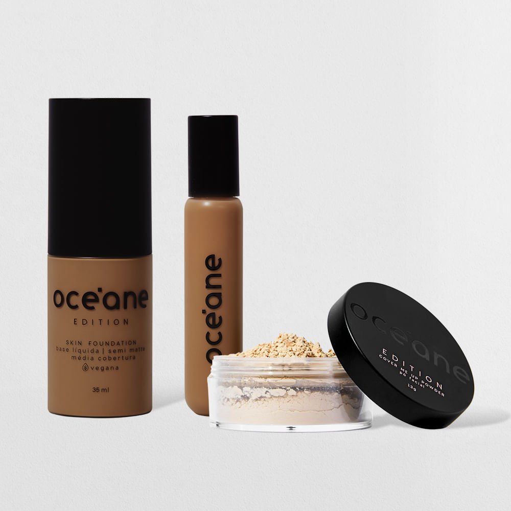 Kit Base Líquida 420t + Corretivo Líquido Tan + Pó Solto Océane Edition  (3 Produtos)