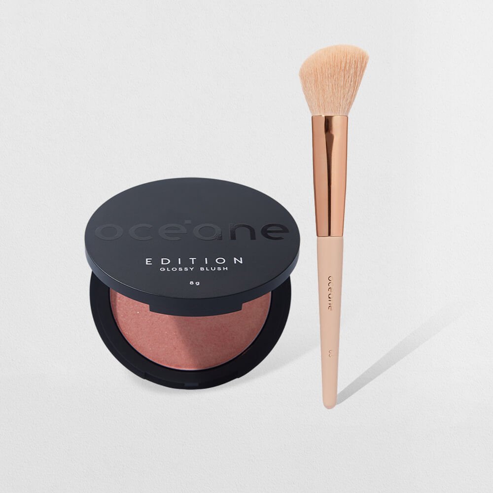Kit Blush Cintilante Rose Pink Edition + Pincel de Maquiagem Ocn5 (2 Produtos)
