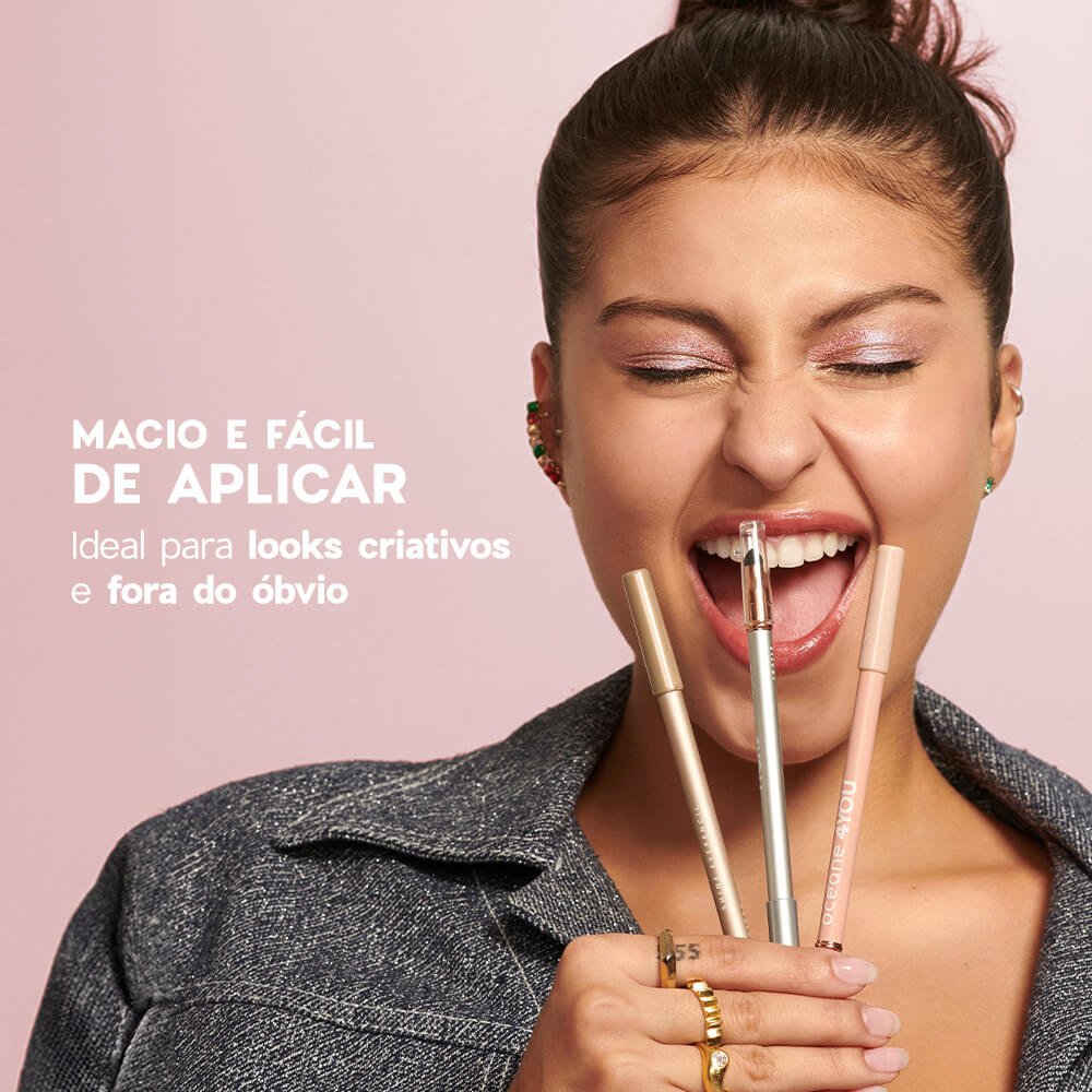 Kit lápis para olhos bege, lip oil rosa e blush coral ÚNICO 4