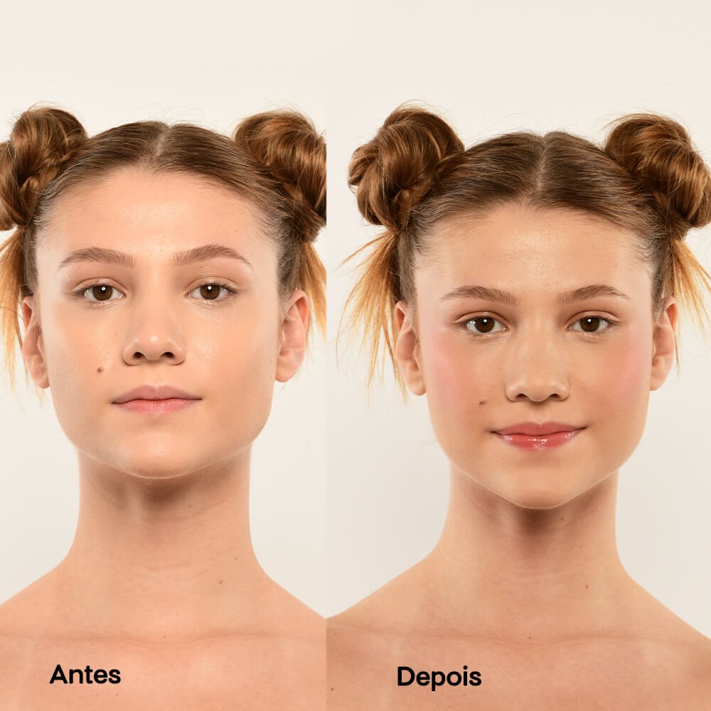 Kit lápis para olhos bege, lip oil rosa e blush coral ÚNICO 9