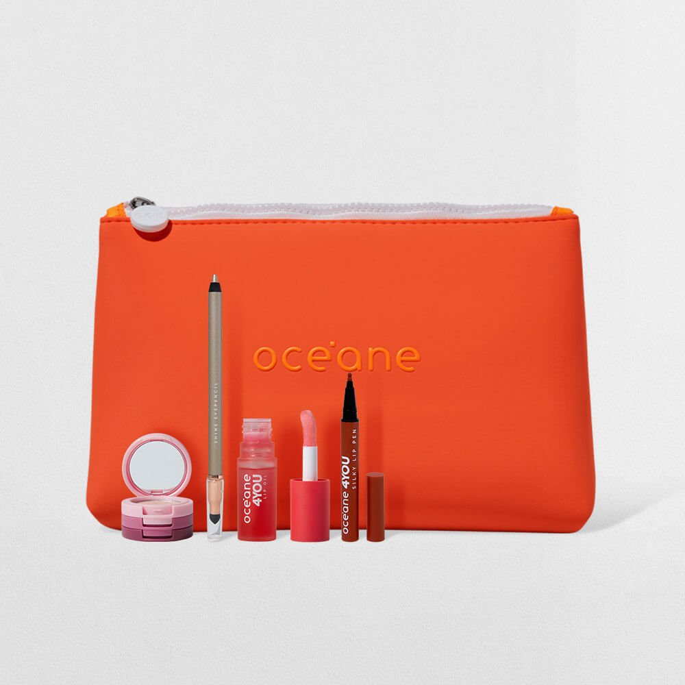 Kit lápis dourado, trio de sombras, lip oil, batom e nécessaire 4YOU