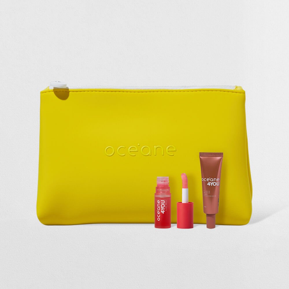 Kit Lip Oil Rosa + Blush Líquido Coral + Nécessaire Neoprene Amarelo 4you (3 Produtos) Multicores 1