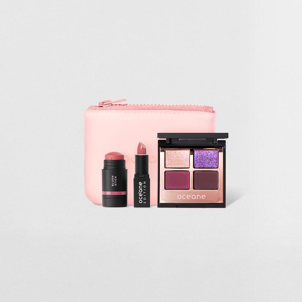 Kit Mini Blush em Bastão Rosa + Mini Batom Nude Semi-Matte + Night Glam + Mini Daily Makeup (4 Produtos) ÚNICO 9