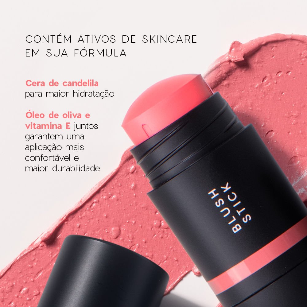 Kit Mini Blush em Bastão Rosa Claro + Mini Blush Cintilante + Mini Lip Oil (3 Produtos) ÚNICO 3