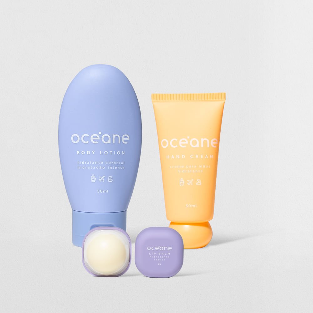 Kit Creme para Mãos + Hidratante Labial + Hidratante Corporal Travel (3 Produtos)