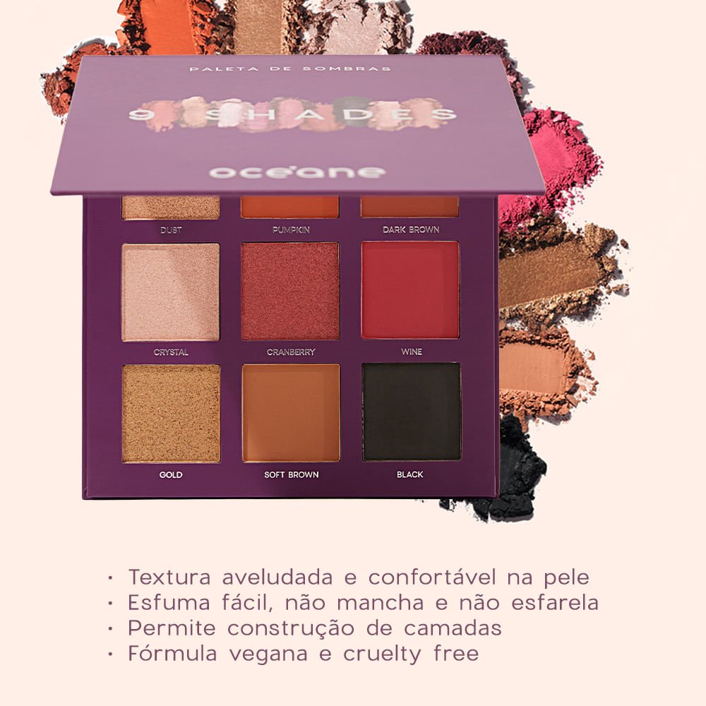 Kit Paleta de Sombras 9 Shades + Flat Blend Roxa Océane Purple (2 Produtos) Multicores 3
