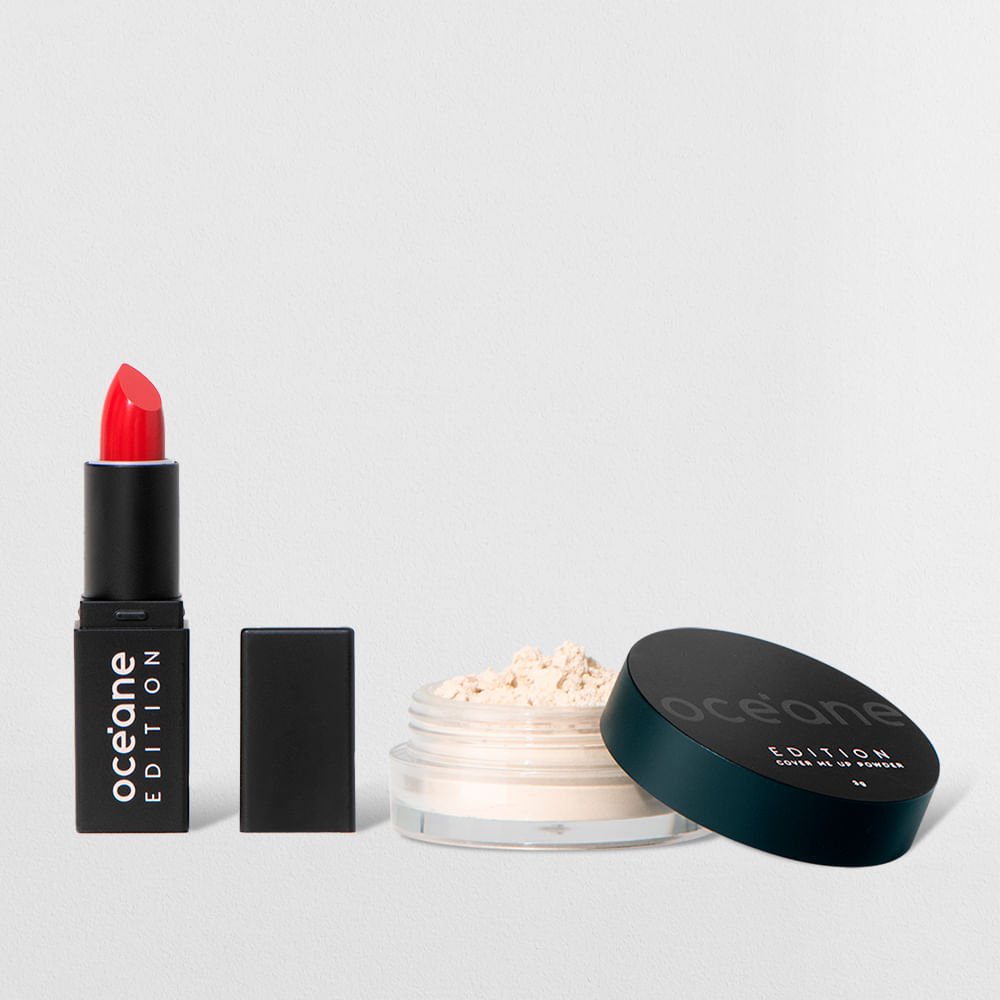 Kit Mini Pó Translúcido Solto + Mini Batom Vermelho Semi-Matte Océane Edition (2 Produtos)