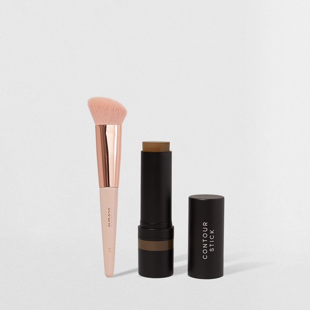 Kit Contorno em Bastão Marrom Médio + Pincel de Maquiagem para Contorno (2 Produtos)