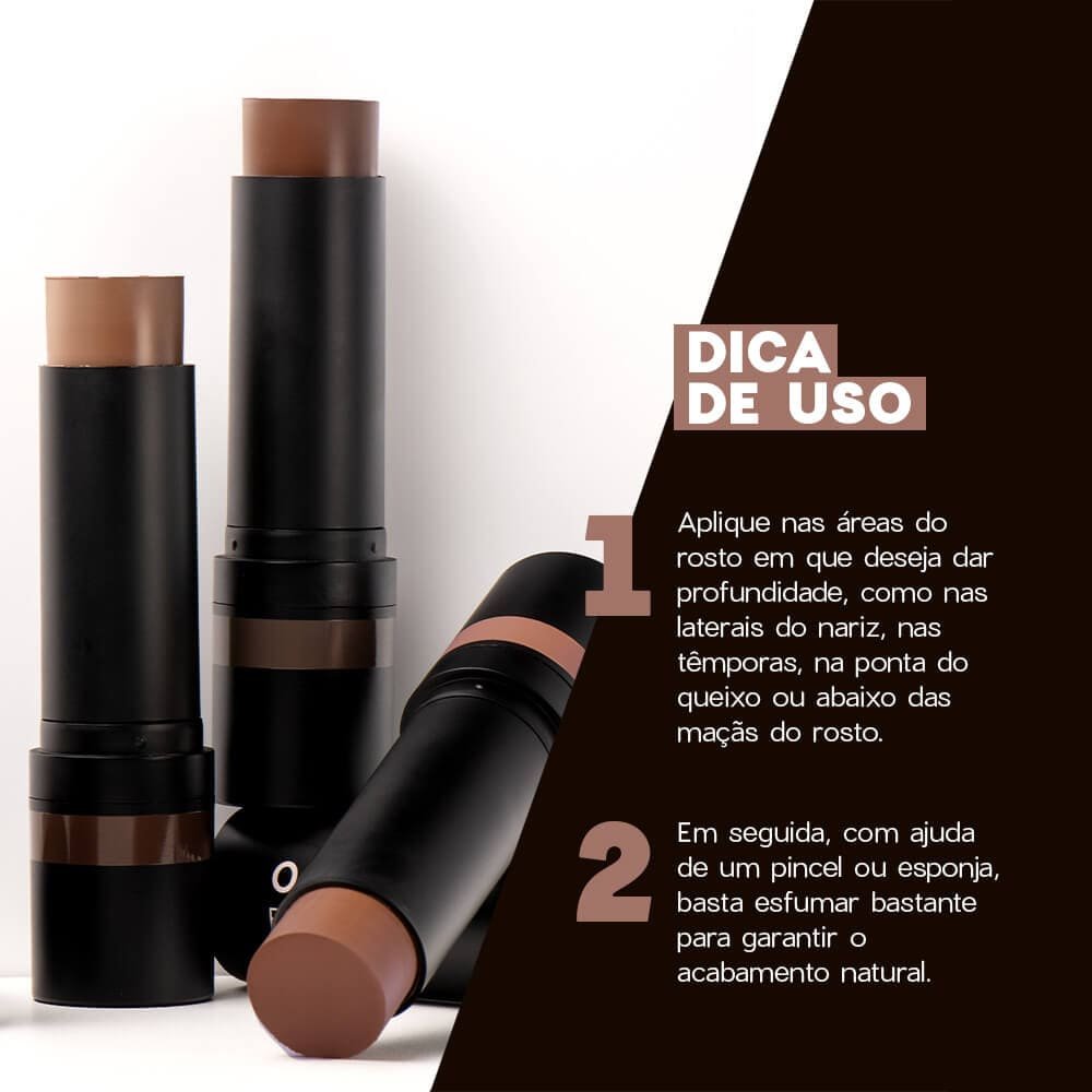 Kit Contorno em Bastão Marrom Médio + Pincel de Maquiagem para Contorno (2 Produtos) ÚNICO 4