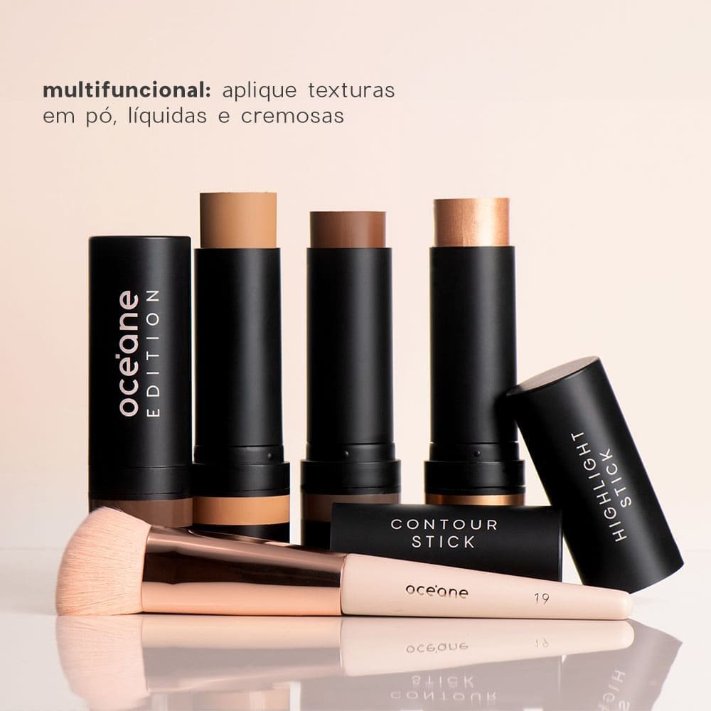 Kit Contorno em Bastão Marrom Médio + Pincel de Maquiagem para Contorno (2 Produtos) ÚNICO 7