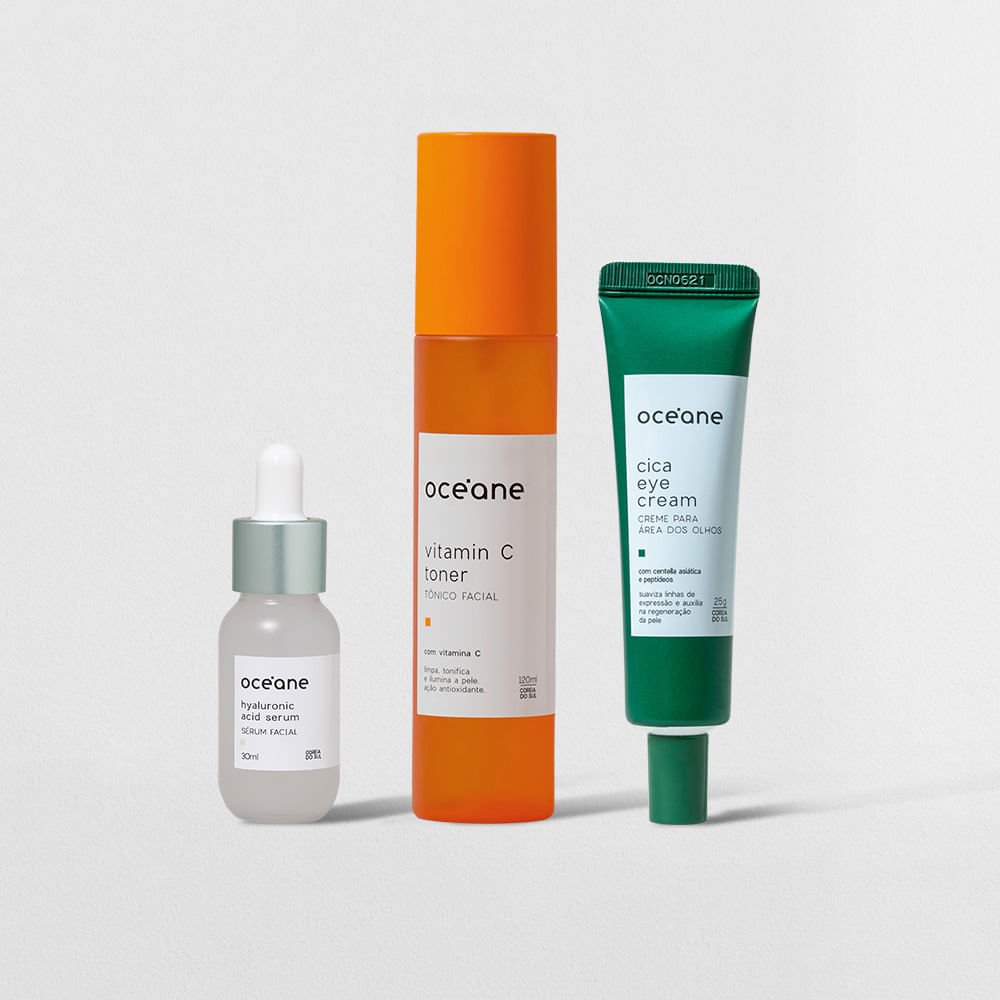 Kit Sérum Facial com Ácido Hialurônico + Creme para Área Dos Olhos + Tônico Facial (3 Produtos)