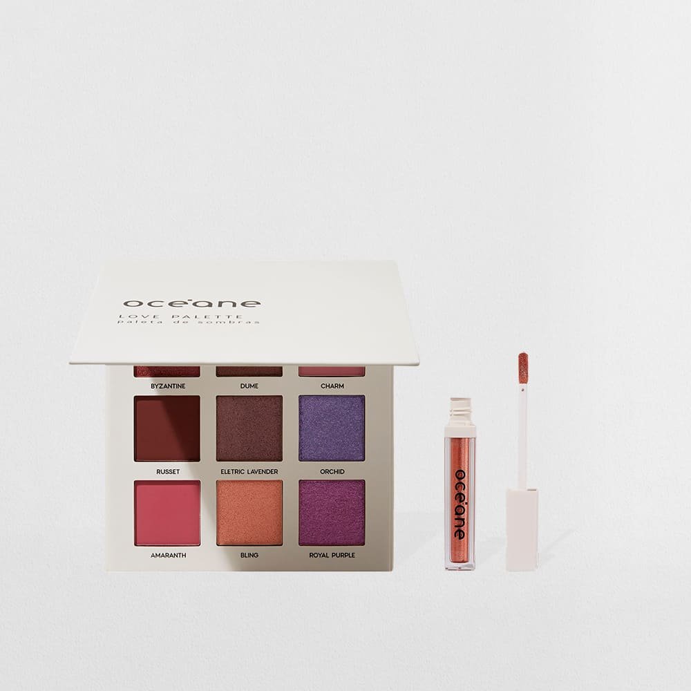 Kit Paleta de Sombras Love + Sombra Líquida Pêssego Océane Limited (2 Produtos)