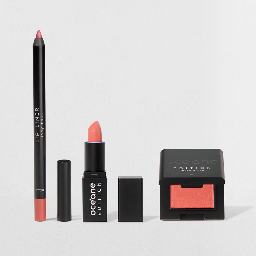 Kit Lápis Labial Rosa + Mini Batom Nude + Mini Blush Cremoso Caramelo Océane Edition (3 Produtos) Multicores 8