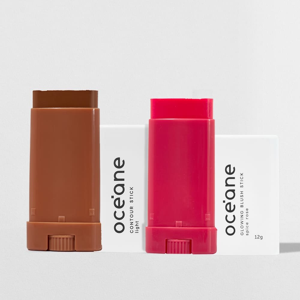 Kit Blush em Bastão Rosa + Contorno em Bastão Claro Océane Limited (2 Produtos)
