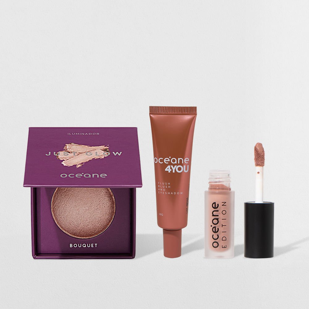 Kit Iluminador Rosa + Blush Líquido Laranja + Mini Batom Nude Océane (3 Produtos) ÚNICO 7